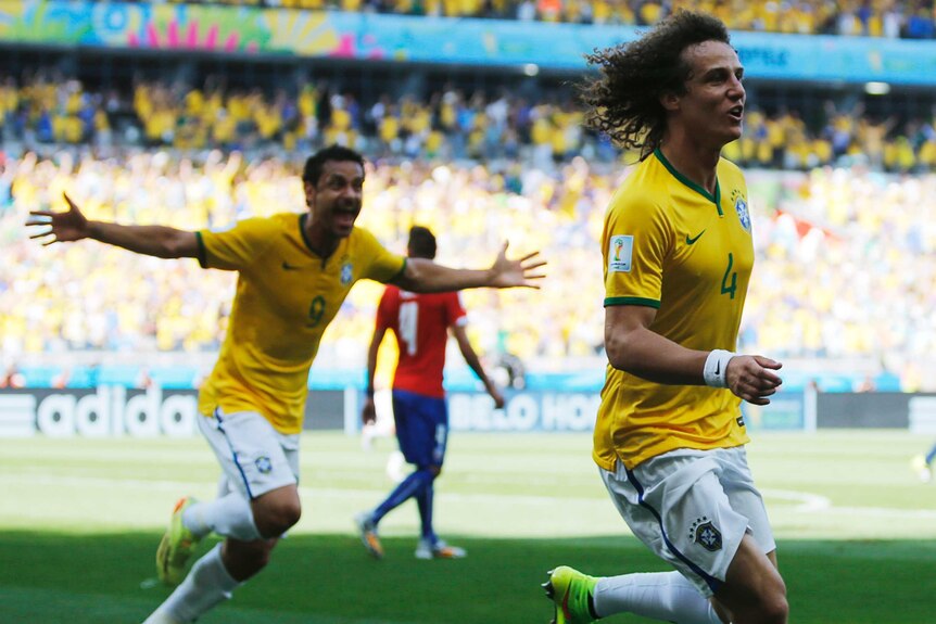 David Luiz celebrates Brazil opener