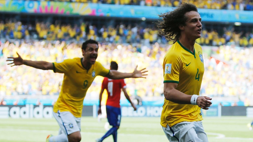 David Luiz celebrates Brazil opener