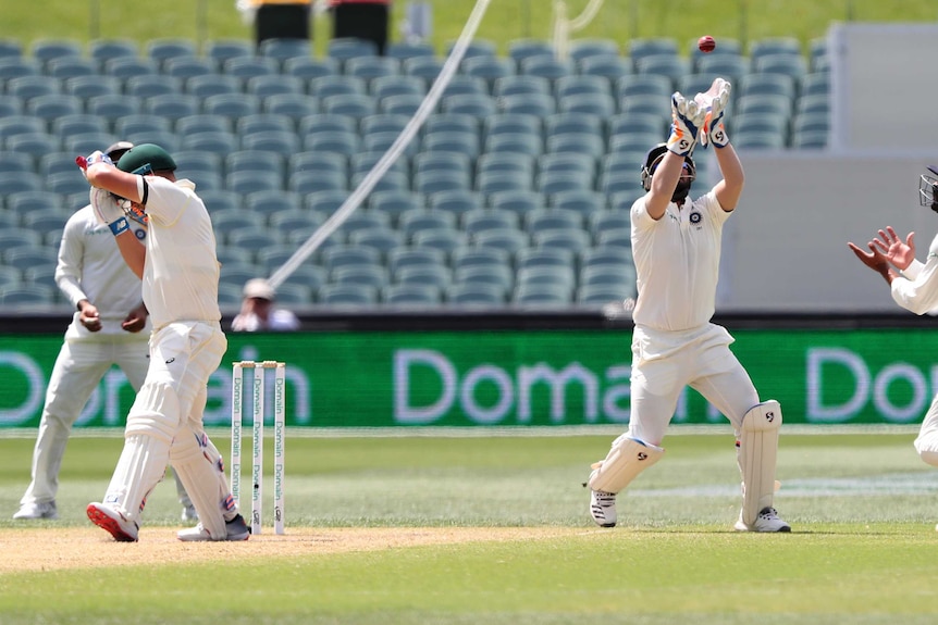 The short-sleeved Rishabh Pant takes a catch