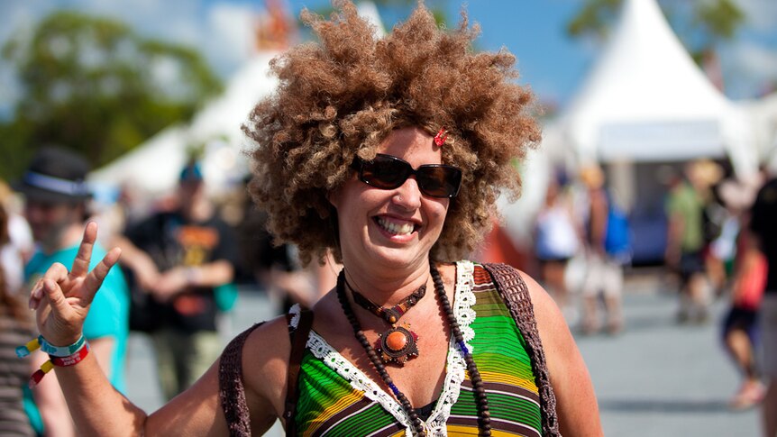 Peace is the word for festival-goer at the 2012 Byron Bay Bluesfest.