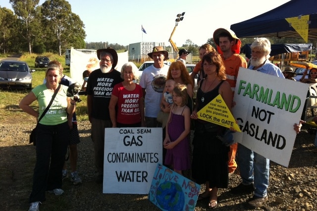 Protesters stage a blockade against coal seam gas exploration near Beaudesert, west of Queensland's Gold Coast.