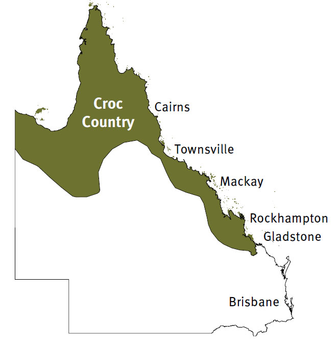 a map of queensland showing the top end area where crocs live 