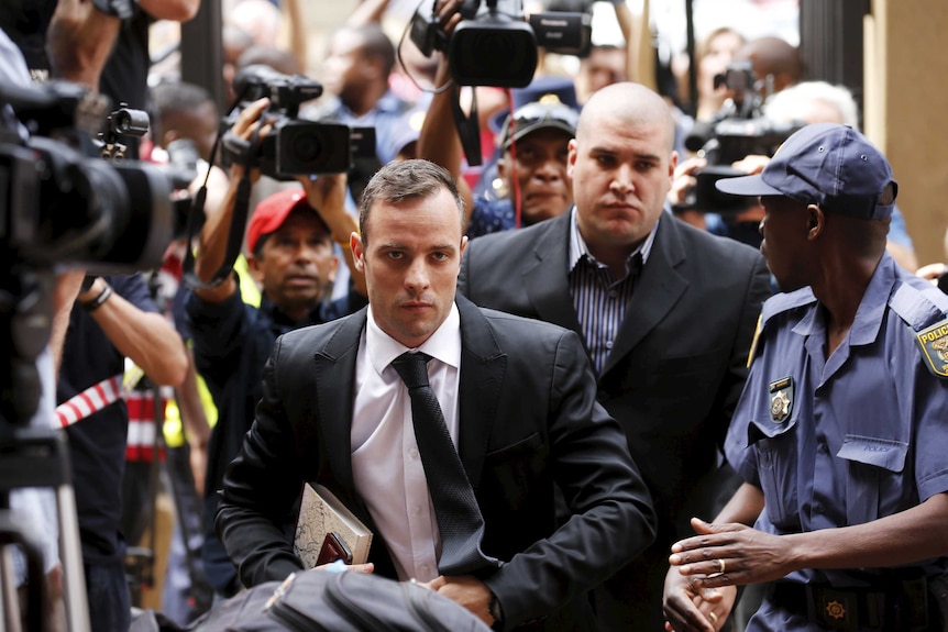 Oscar Pistorius arrives at the North Gauteng High Court in Pretoria