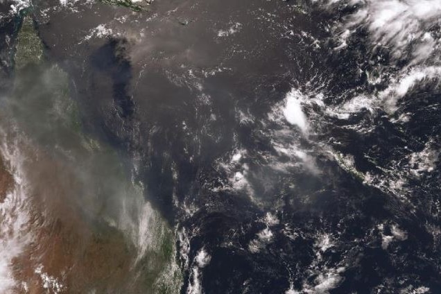 Satellite image showing ash cloud drifting towards Queensland.