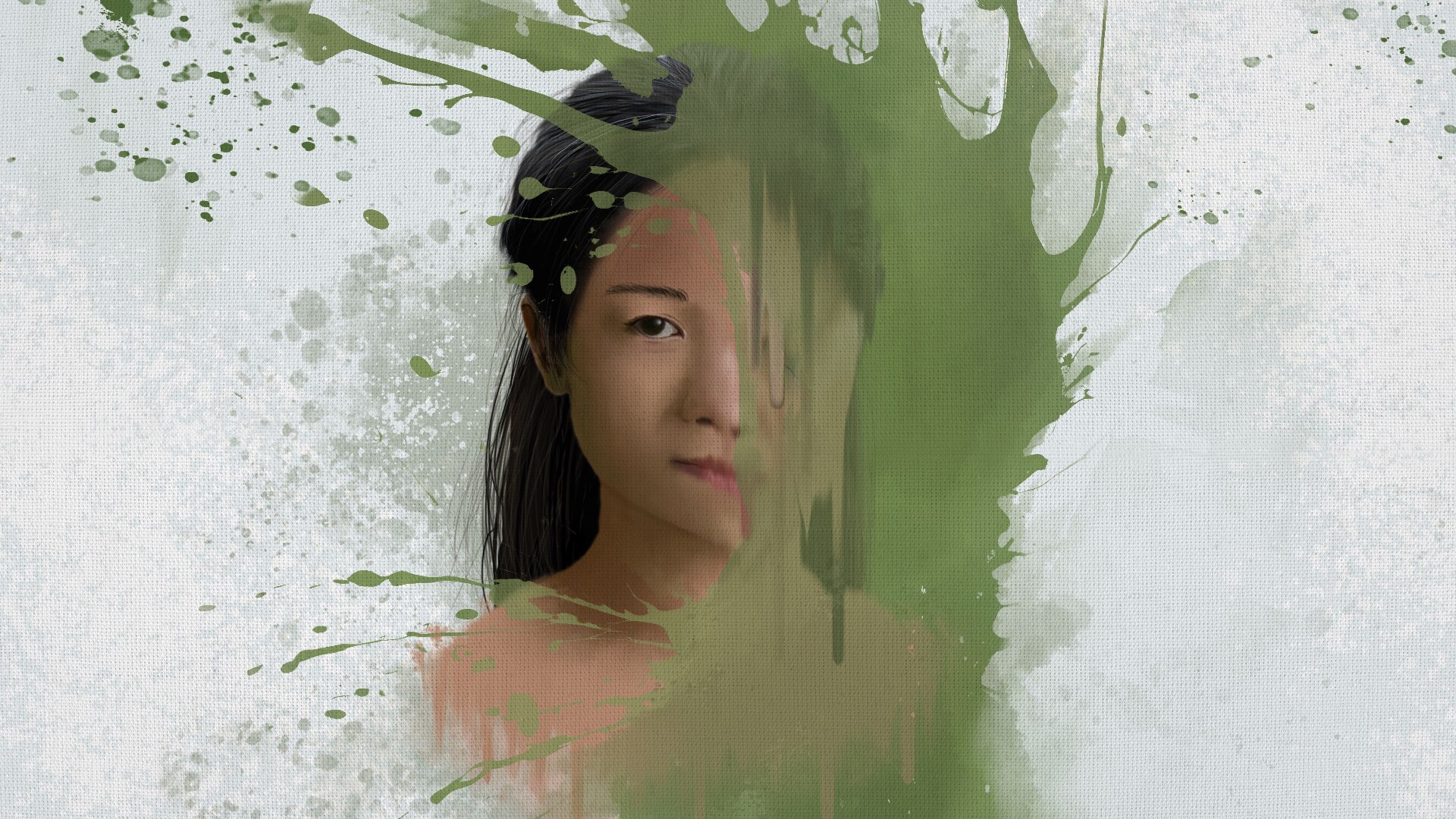 An illustration of a woman with a splash on her face