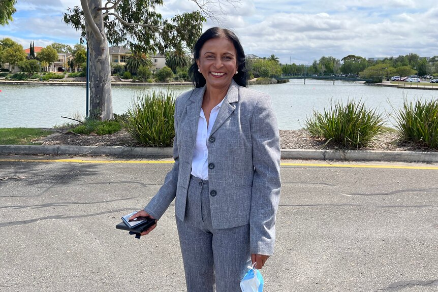 Adelaide voter Sunita voting early at a pre-polling booth.