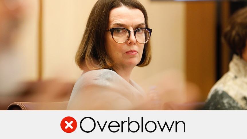 Liberal Senator Anne Ruston wears glasses. Verdict: "overblown" with a red cross