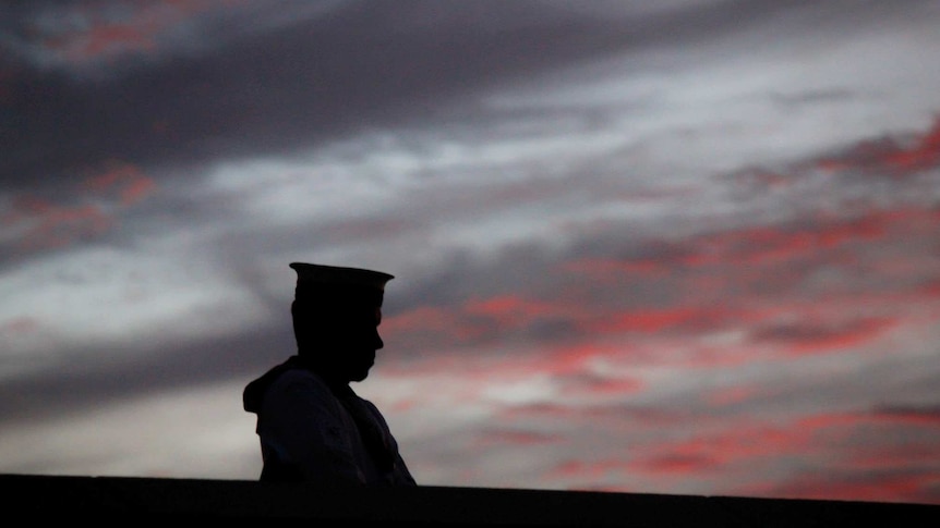 Royal Australian Navy member, part of a Cataflaque party during the dawn service at Kings Park