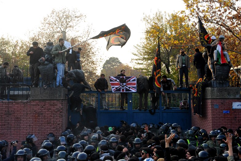 Iranian protestors at British embassy