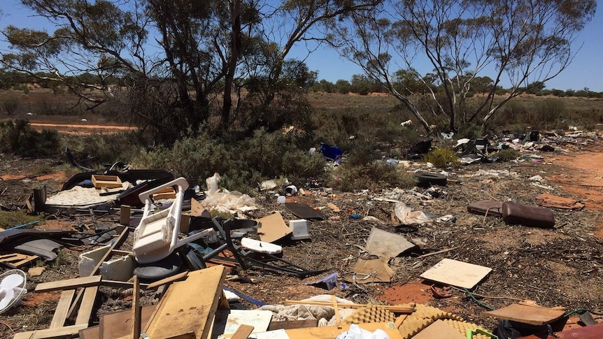 Rubbish dumped illegally on Crown land near Renmark.