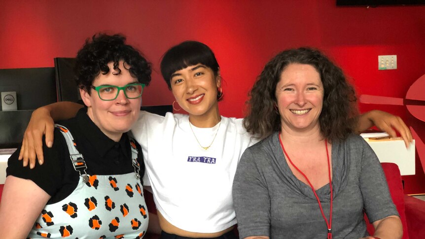 Uni of Sydney researcher Dr Alice Motion and journalist Bianca Nogrady with triple j's Linda Marigliano
