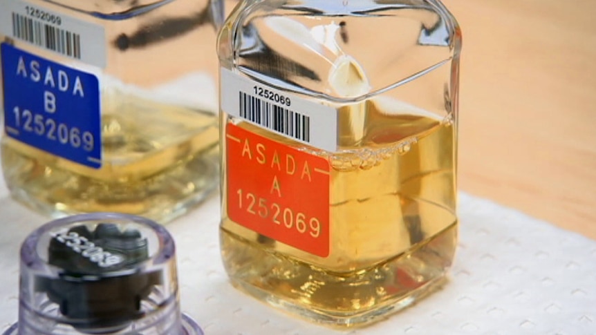 ASADA bottles for sports doping tests.