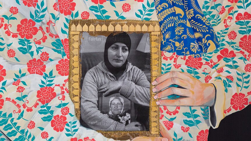 A section of Amani Haydar's Archibald Prize painting shows her late mother, Salwa Haydar.