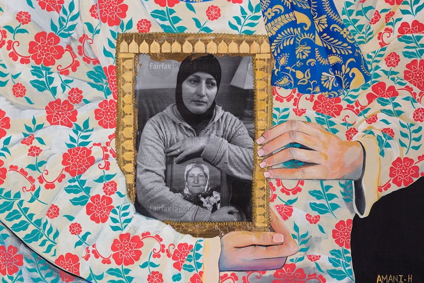 A section of Amani Haydar's Archibald Prize painting shows her late mother, Salwa Haydar.