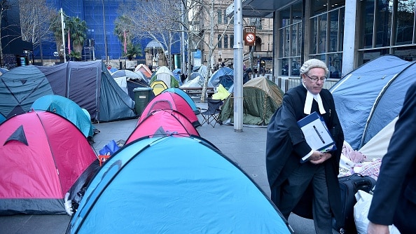 Tent City for people experiencing homelessness in Martin Place, Sydney