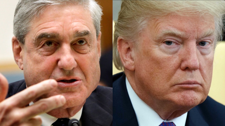 A composite image of Robert Mueller and Donald Trump.