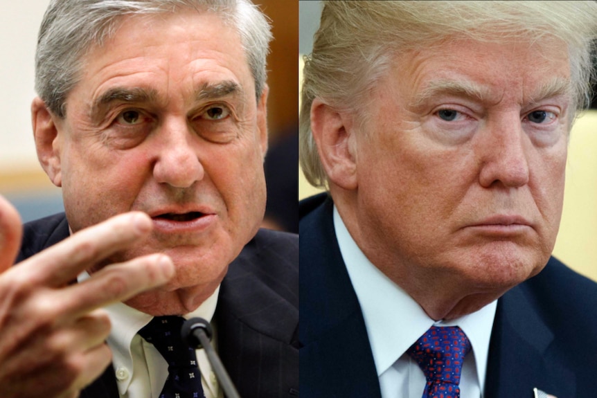 A composite image of Robert Mueller and Donald Trump.