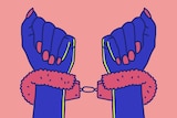 Illustration of two hands in fluffy cuffs