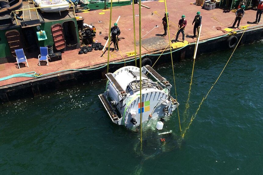 Microsoft data centre is lowered into the ocean