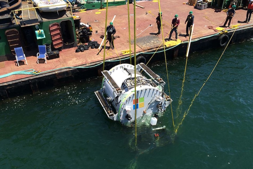 Microsoft data centre is lowered into the ocean
