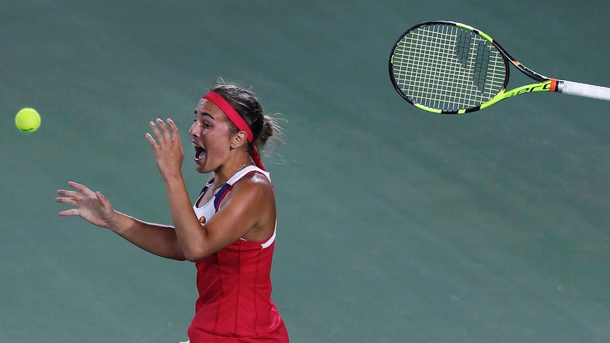 Monica Puig celebrates her gold medal in Rio