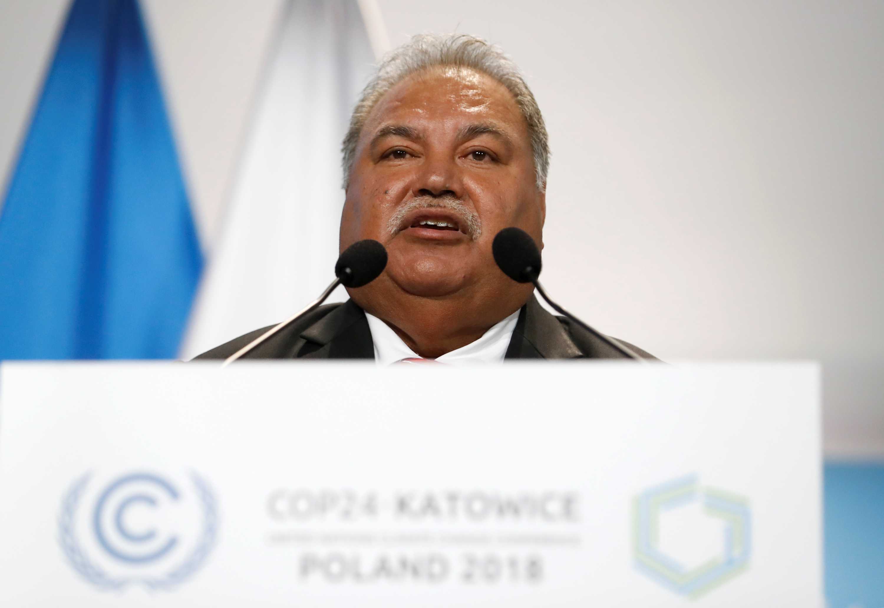 瑙鲁总统瓦卡男爵在 2018 年 COP24 联合国气候变化大会开幕式上发表讲话。