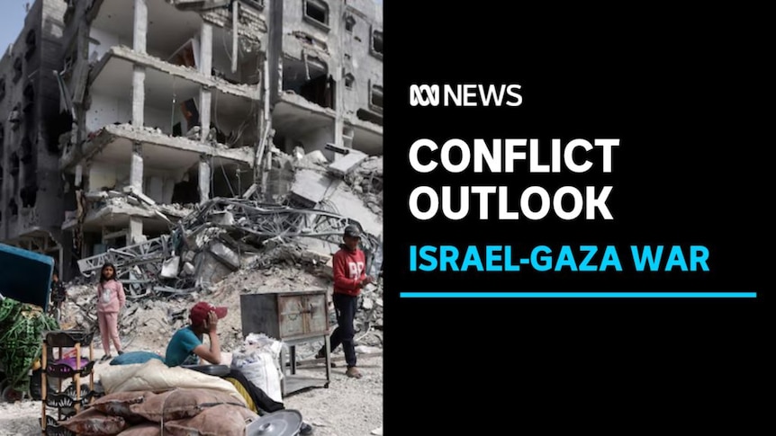 Conflict Outlook, Israel-Gaza War: Palestinian civilians mingle amid bombed out residential blocks.