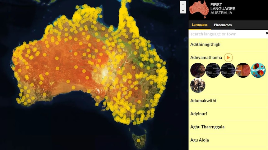 A screen shot of the Gambay map showing some of the Aboriginal words