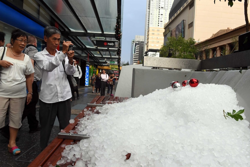 Hail stones in Brisbane's CBD