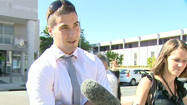 Canberra Raiders player Joel Thompson leaves the ACT Magistrates Court