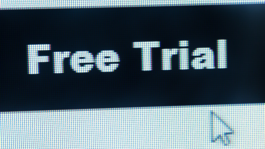 A computer screen with the words 'free trial' and a cursor