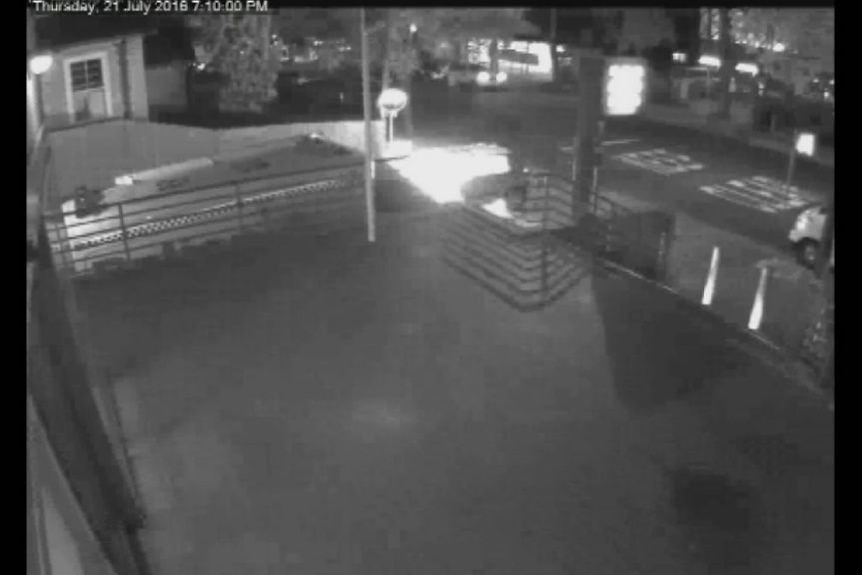 CCTV footage shows the moment car explodes at Merrylands Police Station