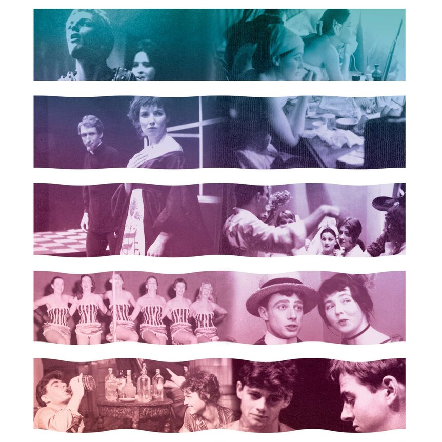 The book cover of The Ripples Before the New Wave, which features a montage of photos of performers in theatres.