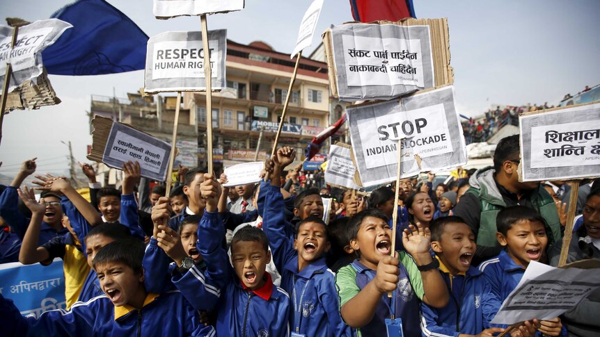 Nepalese students protest blockades