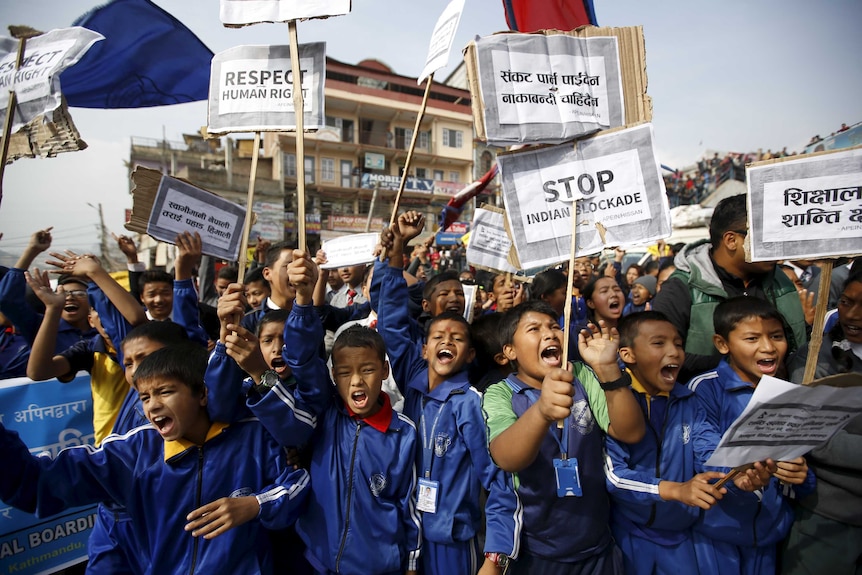 Nepalese students protest blockades