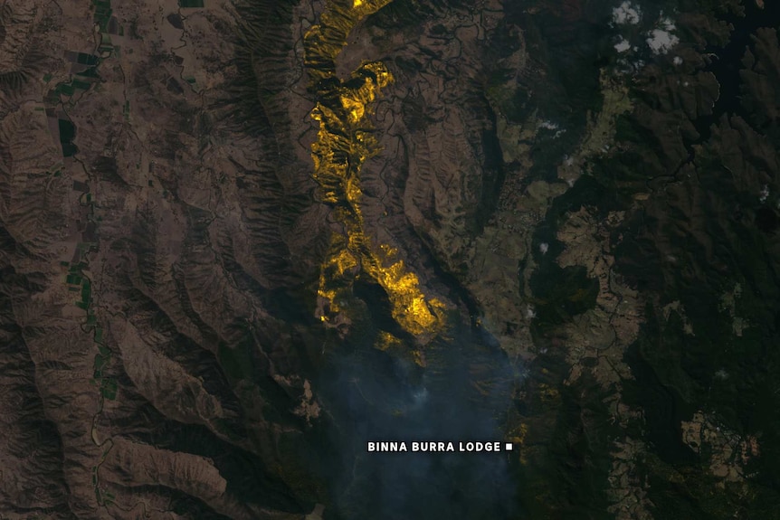 Satellite imagery showing fire scarring at Lamington National Park