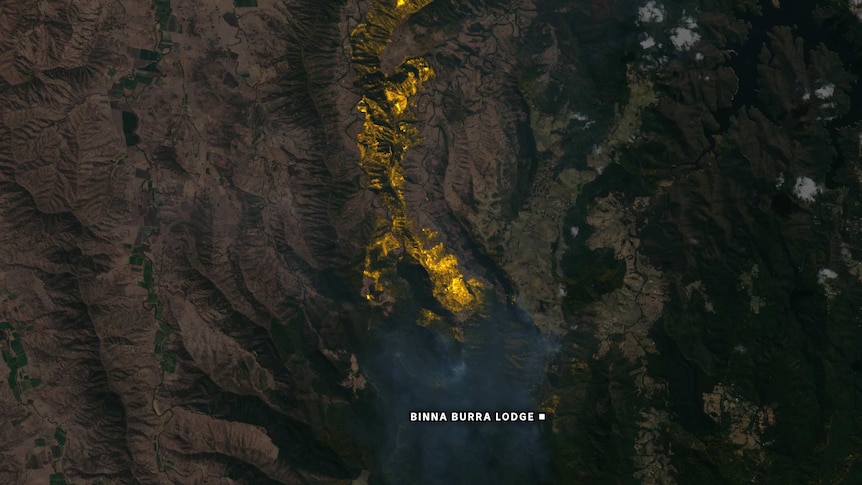 Satellite imagery showing fire scarring at Lamington National Park