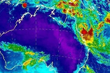 Bureau of Meteorology satellite image of Tropical Cyclone Iris of north Queensland coast 830am AEST on Tuesday, April 3, 2018