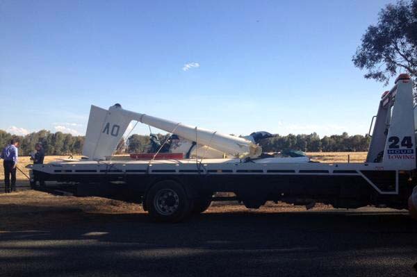 Wreckage of damaged glider removed from the scene of a fatal crash