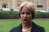 Tasmanian Speaker Sue Hickey speaks to media outside State Parliament in Hobart.