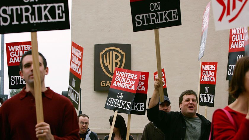 Writers walk up a picket line outside Warner Brothers Studios in the US [File photo].