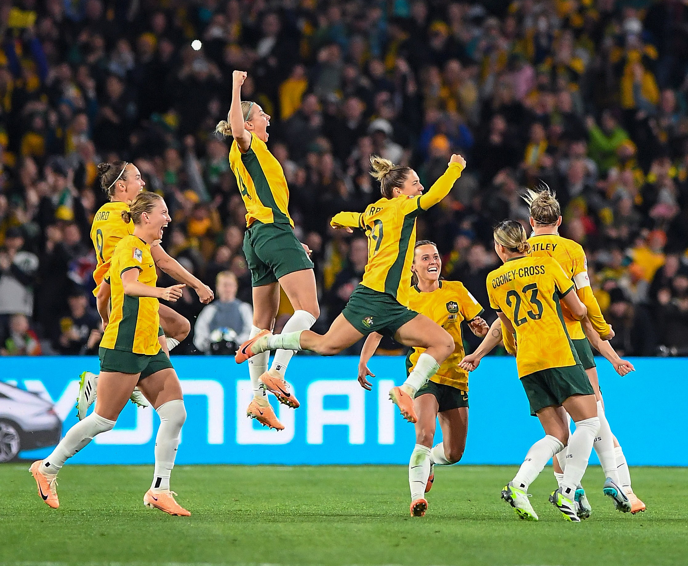 Australia scores as the Matilda's celebrate Steph Catley of Australia's goal during the Women's World Cup 