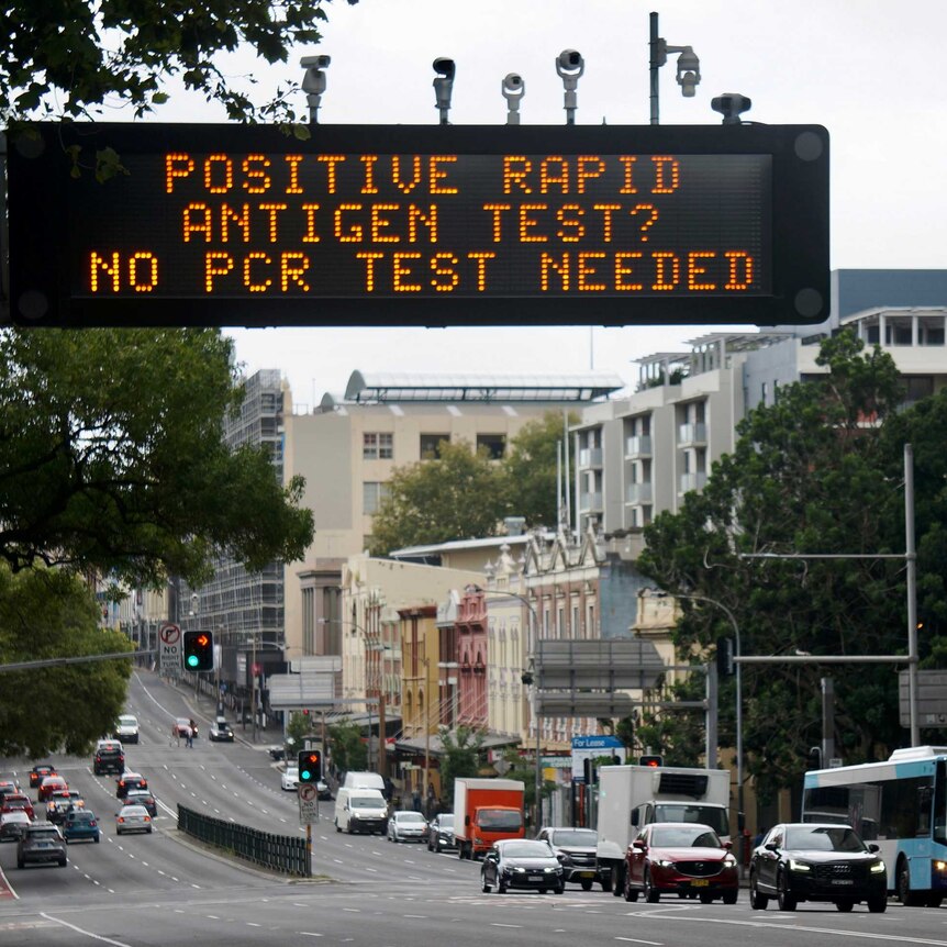 An electronic sign in Sydney urging motorists to get a rapid antigen test.