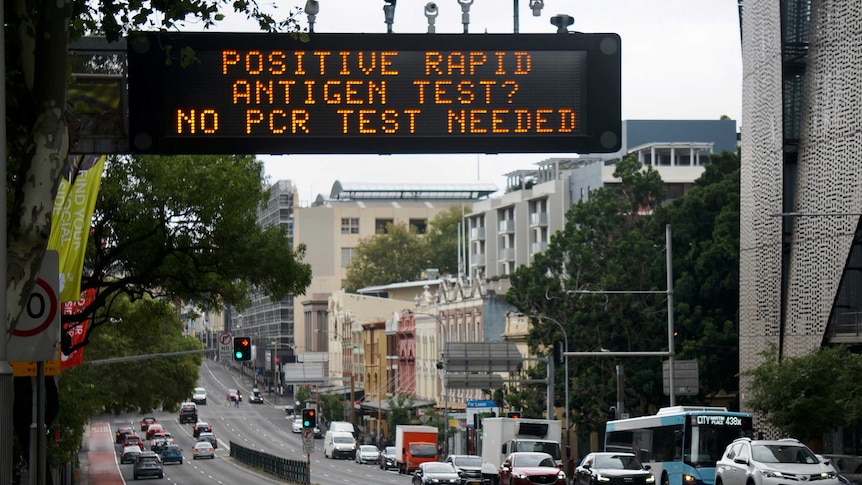 An electronic sign in Sydney urging motorists to get a rapid antigen test.