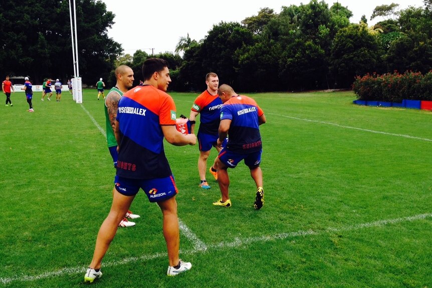 The 2015 Newcastle Knights team at training.