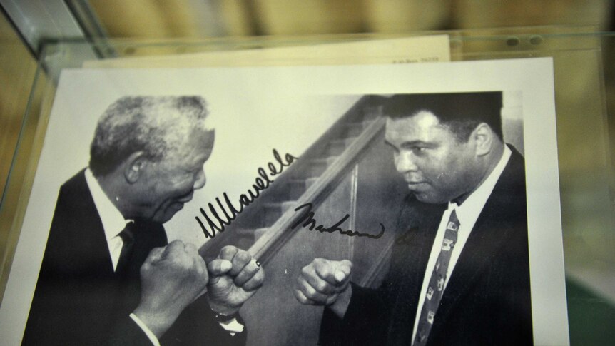 Personal photograph of Nelson Mandela meeting Muhammad Ali