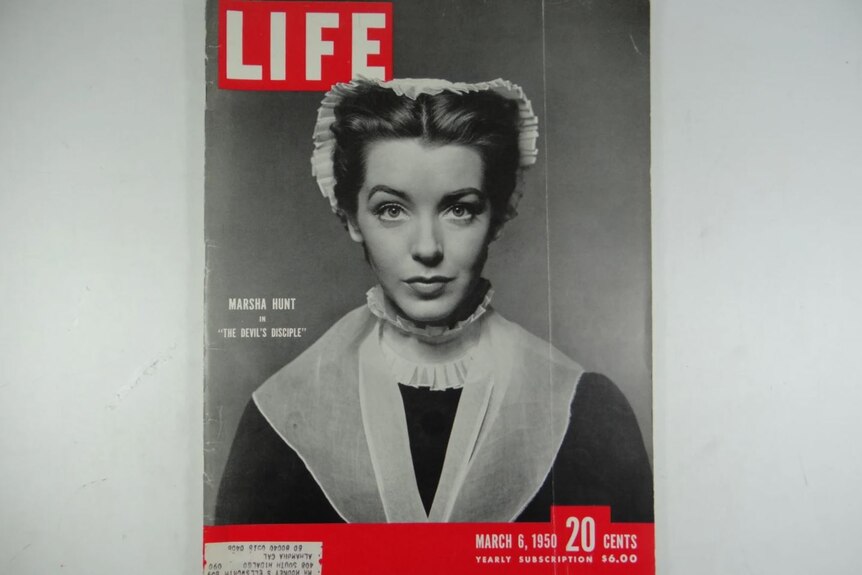 A black and white LIFE Magazine cover dated March 6, 1950, featuring Marsha Hunt wearing a costume.