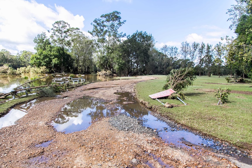 A campground at Clarence Town was left ravaged by the flood in April 2015.