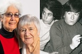 Composite image of Phyllis and Francesca, the left of them now and the right of them in the early 1970s.
