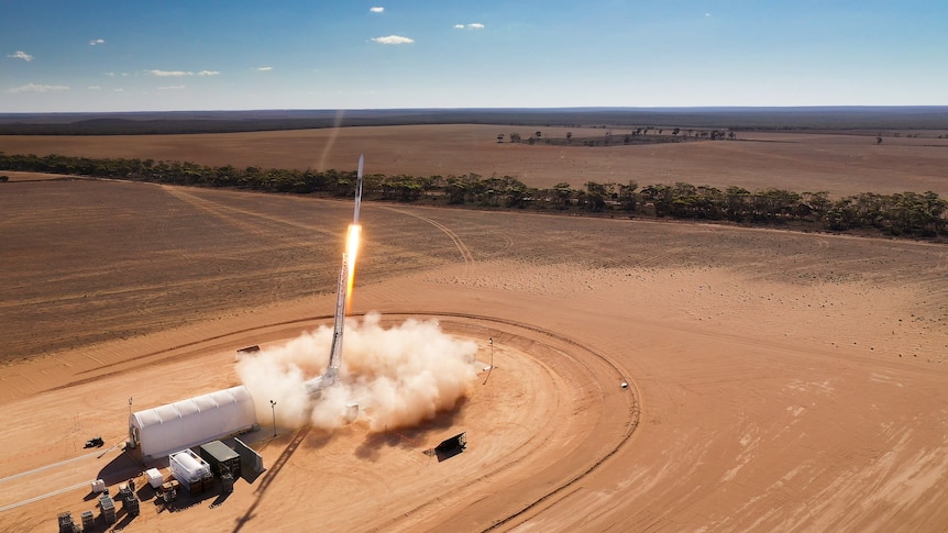 rocket launching in a dry dusty paddock